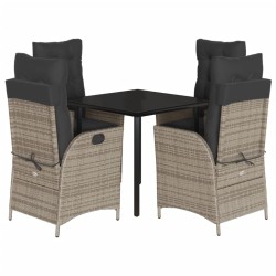 vidaXL Set comedor de jardín 5 piezas con cojines ratán sintético gris