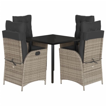 vidaXL Set comedor de jardín 5 piezas con cojines ratán sintético gris