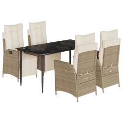 vidaXL Set comedor de jardín 5 pzas con cojines ratán sintético beige