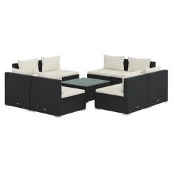 vidaXL Set de muebles de jardín 9 pzas y cojines ratán sintético negro