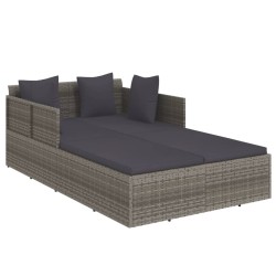 vidaXL Tumbona con cojines ratán sintético gris 182x118x63 cm