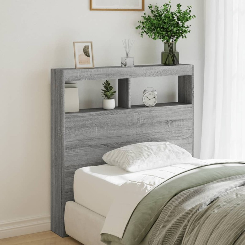 vidaXL Cabecero de cama con luz LED gris Sonoma 100x17x102 cm vidaXL Cabecero de cama con luz LED gris Sonoma 100x17x102 cm
