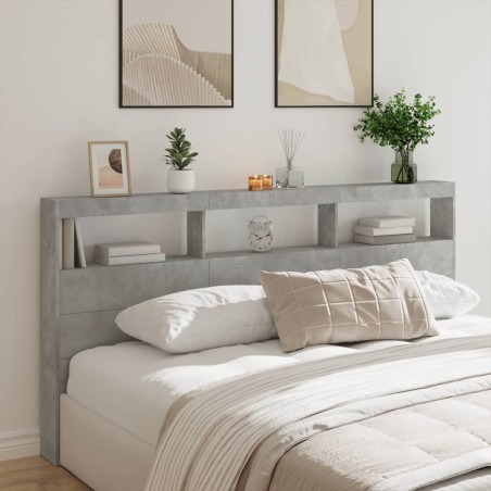 vidaXL Cabecero de cama con luz LED gris hormigón 200x17x102 cm