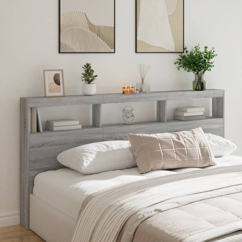 vidaXL Cabecero de cama con luz LED gris Sonoma 200x17x102 cm vidaXL Cabecero de cama con luz LED gris Sonoma 200x17x102 cm