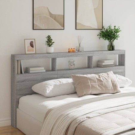 vidaXL Cabecero de cama con luz LED gris Sonoma 200x17x102 cm