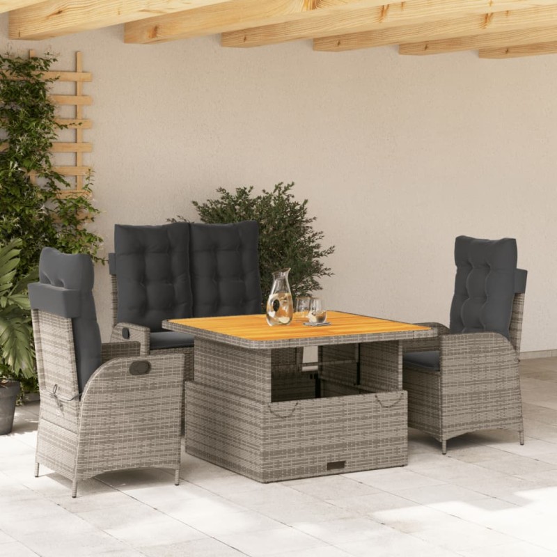 vidaXL Juego de comedor de jardín 4 piezas con cojines ratán PE gris vidaXL Juego de comedor de jardín 4 piezas con cojines ratán PE gris
