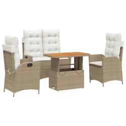 vidaXL Set de comedor jardín con cojines 4 pzas ratán sintético beige
