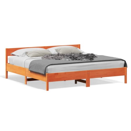 vidaXL Estructura cama con cabecero madera pino marrón cera 180x200 cm