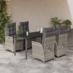 vidaXL Set comedor de jardín 5 pzas cojines ratán sintético gris claro