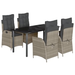 vidaXL Set comedor de jardín 5 pzas cojines ratán sintético gris claro