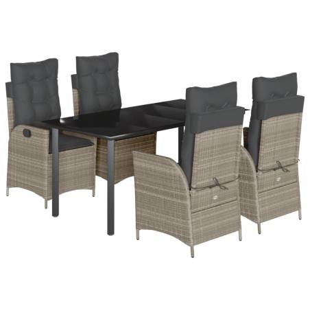 vidaXL Set comedor de jardín 5 pzas cojines ratán sintético gris claro