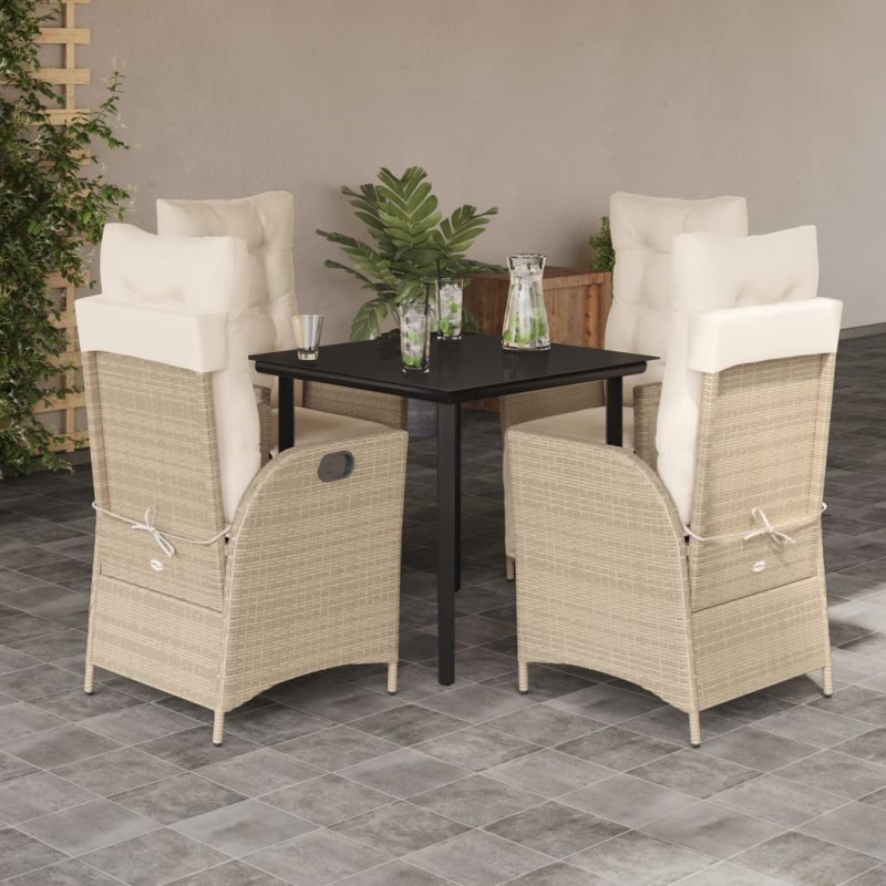 vidaXL Set comedor de jardín 5 pzas con cojines ratán sintético beige vidaXL Set comedor de jardín 5 pzas con cojines ratán sintético beige