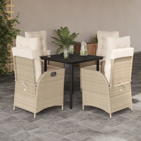 vidaXL Set comedor de jardín 5 pzas con cojines ratán sintético beige