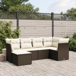 vidaXL Set sofás de jardín 6 piezas y cojines ratán sintético marrón