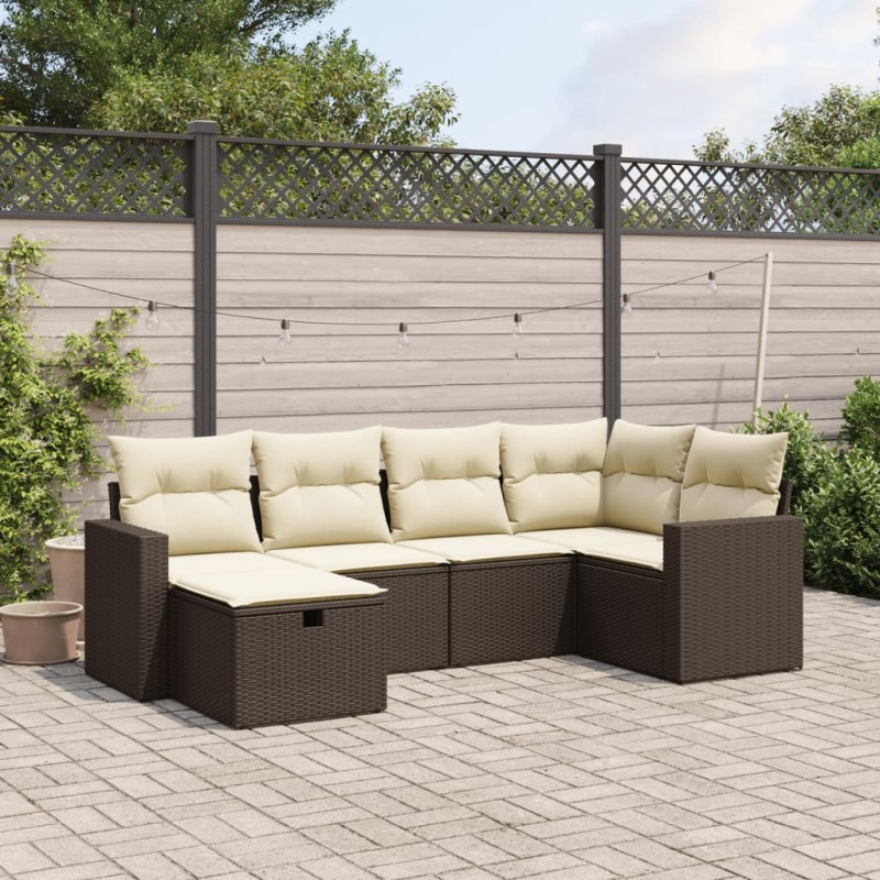 vidaXL Set sofás de jardín 6 piezas y cojines ratán sintético marrón vidaXL Set sofás de jardín 6 piezas y cojines ratán sintético marrón