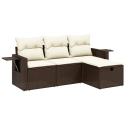 vidaXL Set de sofás de jardín 4 pzas y cojines ratán sintético marrón