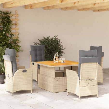 vidaXL Set comedor de jardín 5 pzas con cojines ratán sintético beige