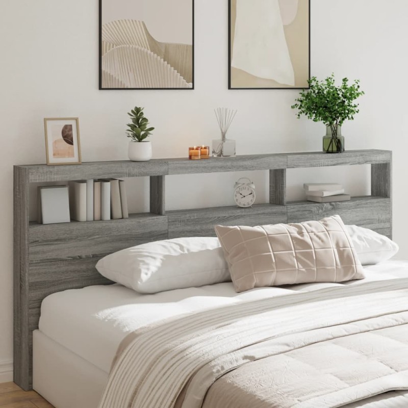 vidaXL Cabecero de cama con luz LED gris Sonoma 220x17x102 cm