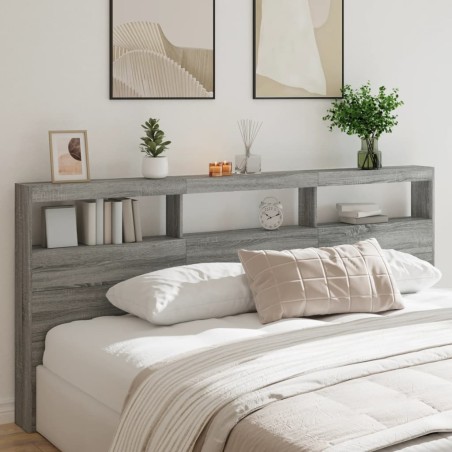 vidaXL Cabecero de cama con luz LED gris Sonoma 220x17x102 cm