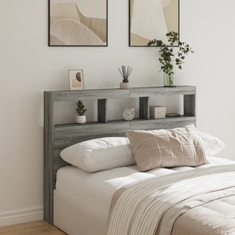 vidaXL Cabecero de cama con luz LED gris Sonoma 140x17x102 cm vidaXL Cabecero de cama con luz LED gris Sonoma 140x17x102 cm