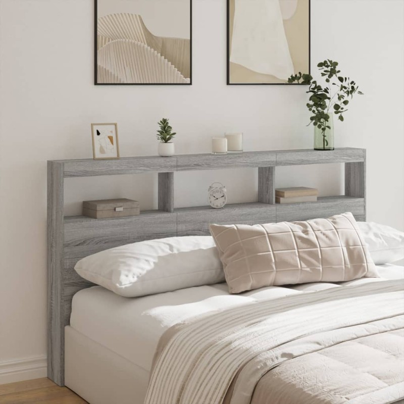 vidaXL Cabecero de cama con luz LED gris Sonoma 180x17x102 cm vidaXL Cabecero de cama con luz LED gris Sonoma 180x17x102 cm