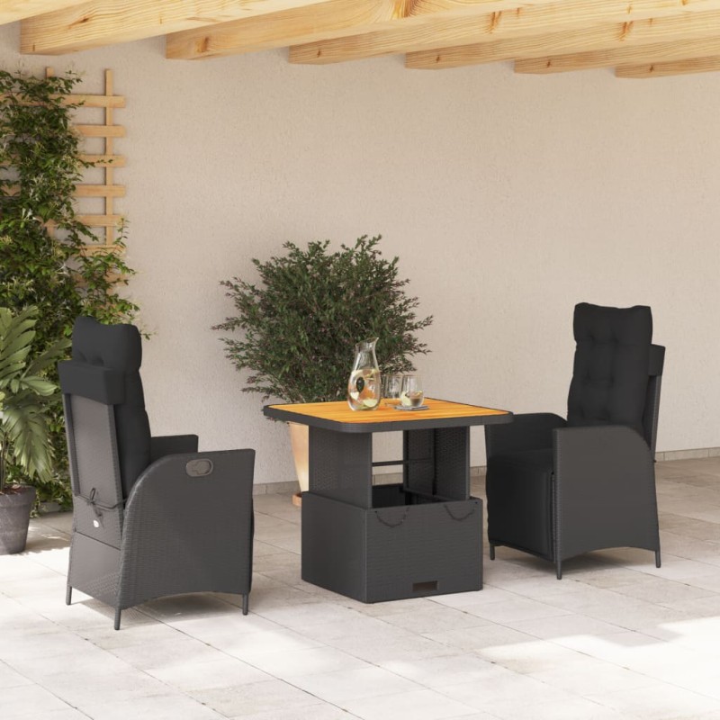 vidaXL Set comedor de jardín 3 pzas con cojines ratán sintético negro vidaXL Set comedor de jardín 3 pzas con cojines ratán sintético negro