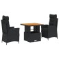 vidaXL Set comedor de jardín 3 pzas con cojines ratán sintético negro vidaXL Set comedor de jardín 3 pzas con cojines ratán sintético negro