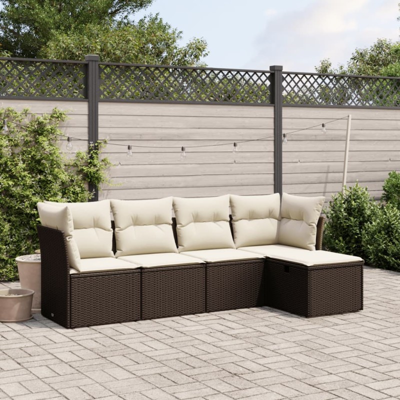 vidaXL Set comedor de jardín 5 piezas y cojines ratán sintético marrón vidaXL Set comedor de jardín 5 piezas y cojines ratán sintético marrón