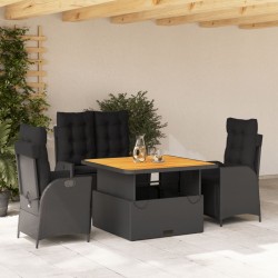 vidaXL Juego comedor jardín 4 piezas con cojines ratán sintético negro