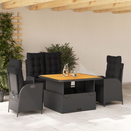 vidaXL Juego comedor jardín 4 piezas con cojines ratán sintético negro