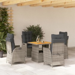 vidaXL Set comedor de jardín 5 piezas con cojines ratán sintético gris