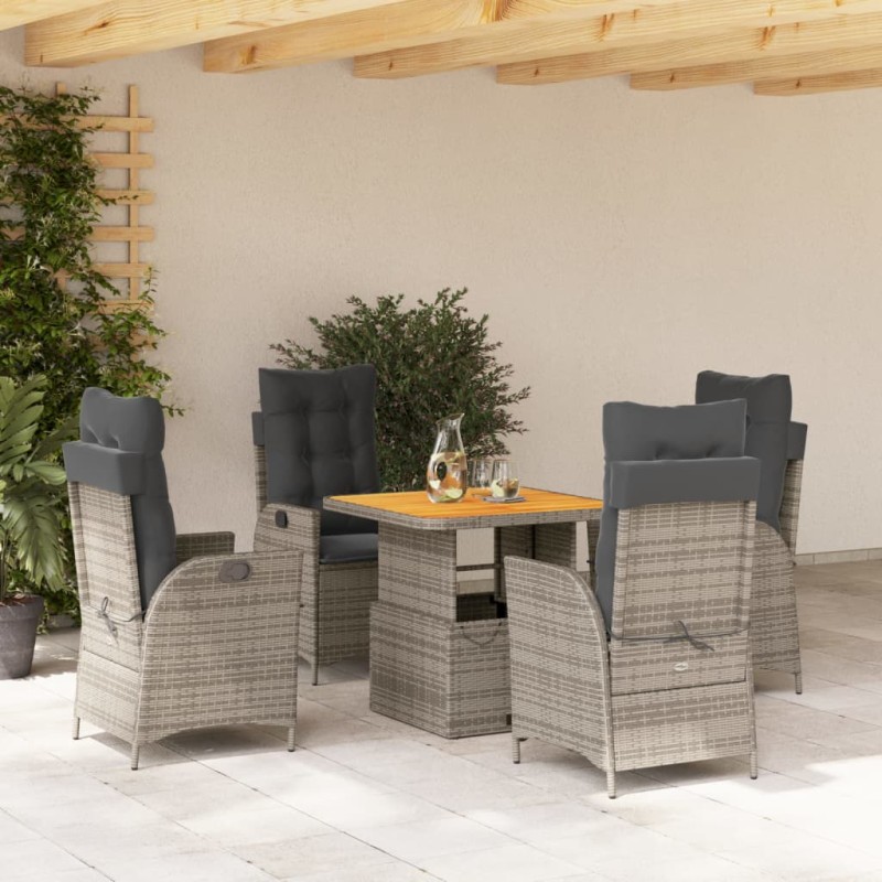 vidaXL Set comedor de jardín 5 piezas con cojines ratán sintético gris vidaXL Set comedor de jardín 5 piezas con cojines ratán sintético gris