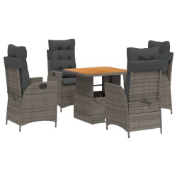 vidaXL Set comedor de jardín 5 piezas con cojines ratán sintético gris