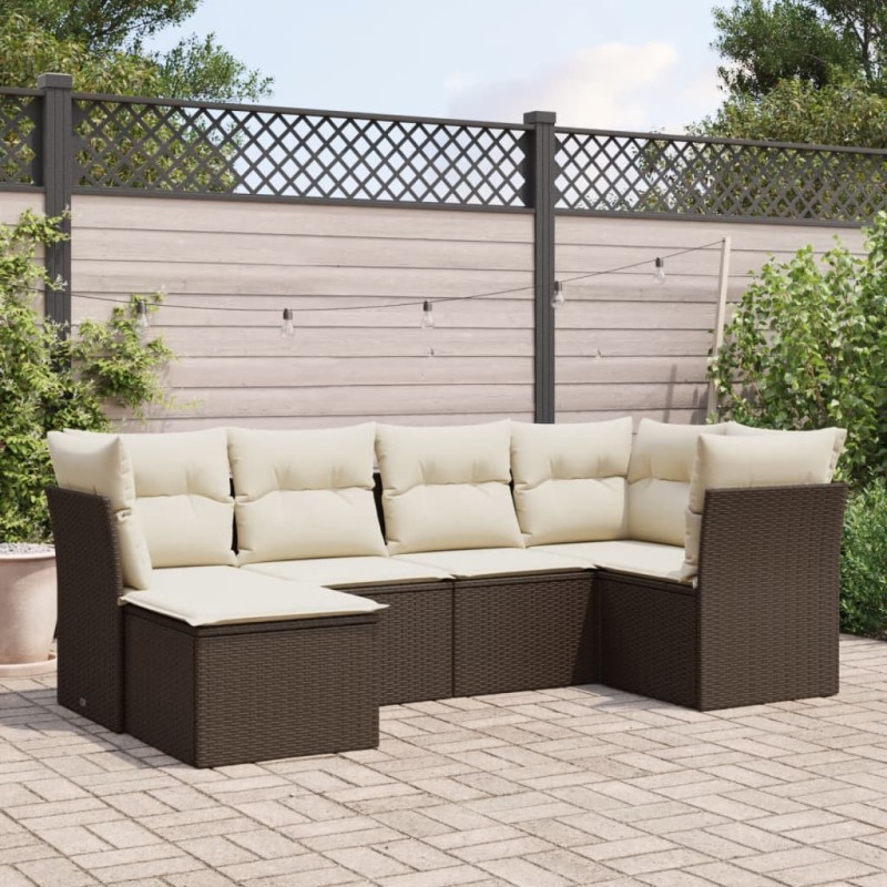 vidaXL Set sofás de jardín 6 piezas y cojines ratán sintético marrón vidaXL Set sofás de jardín 6 piezas y cojines ratán sintético marrón
