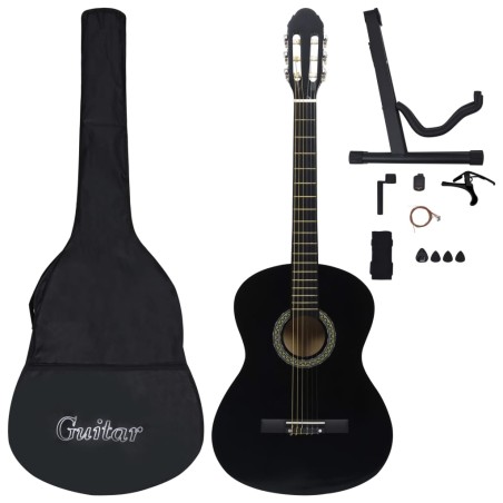 vidaXL Set de guitarra clásica para principiante 12 pzas negro 4/4 39"     