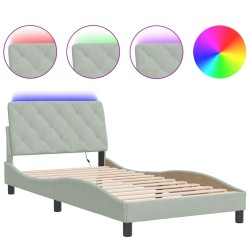 vidaXL Estructura cama con luces LED terciopelo gris claro 100x200 cm