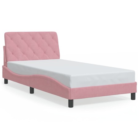 vidaXL Estructura de cama con luces LED terciopelo rosa 100x200 cm