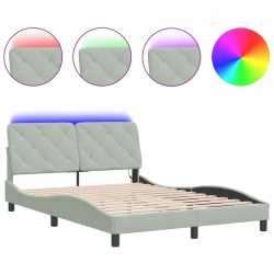 vidaXL Estructura cama con luces LED terciopelo gris claro 140x190 cm