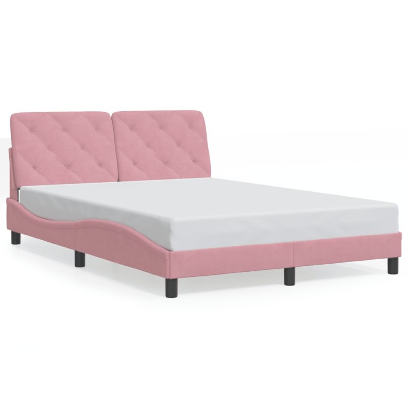 vidaXL Estructura de cama con luces LED terciopelo rosa 140x190 cm