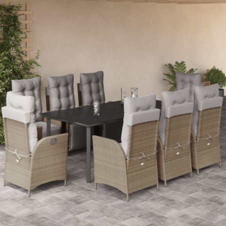 vidaXL Set comedor de jardín 9 pzas con cojines ratán sintético beige
