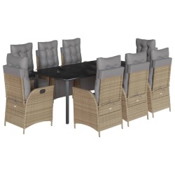 vidaXL Set comedor de jardín 9 pzas con cojines ratán sintético beige