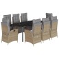 vidaXL Set comedor de jardín 9 pzas con cojines ratán sintético beige