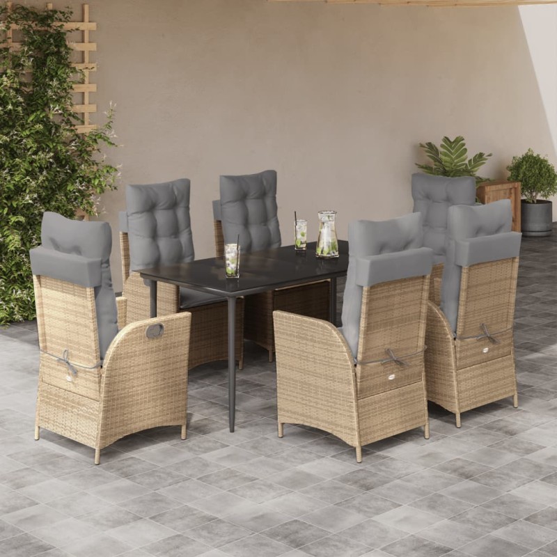 vidaXL Set comedor de jardín 7 pzas con cojines ratán sintético beige vidaXL Set comedor de jardín 7 pzas con cojines ratán sintético beige