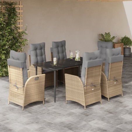 vidaXL Set comedor de jardín 7 pzas con cojines ratán sintético beige