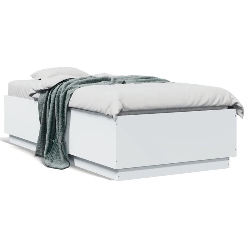 vidaXL Estructura de cama con LED madera ingeniería blanco 90x190 cm