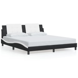vidaXL Estructura de cama con luz LED cuero PE negro blanco 180x200 cm