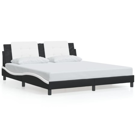 vidaXL Estructura de cama con luz LED cuero PE negro blanco 180x200 cm