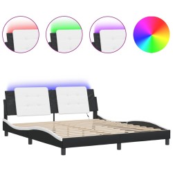 vidaXL Estructura de cama con luz LED cuero PE negro blanco 180x200 cm