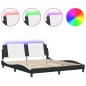 vidaXL Estructura de cama con luz LED cuero PE negro blanco 180x200 cm