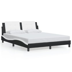 vidaXL Estructura de cama con luz LED cuero PE negro blanco 160x200 cm